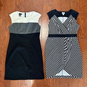 Lot of 2 black and white stripes sleeveless knit dresses office professional